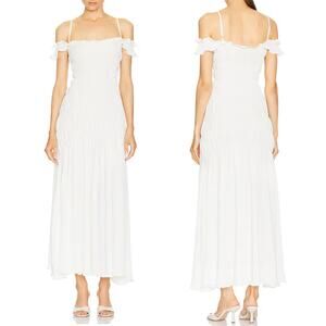 Georgia Hardinge Harlow Shirred Plisse Jersey Maxi Dress UK 16/ US 12 Ivory NEW